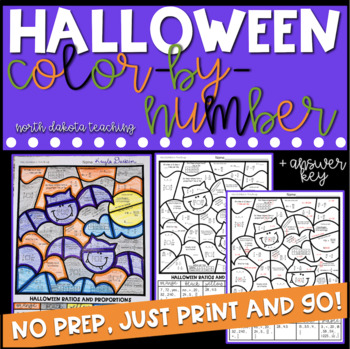 Preview of Halloween Color By Number Math Activity 7th Grade