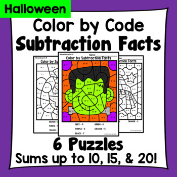 Preview of Halloween Color By Subtraction Facts: Minuends up to 10, 15, & 20
