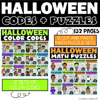 Preview of Halloween Color Codes and Math Puzzles Bundle 1st and 2nd Grade Mystery Pictures