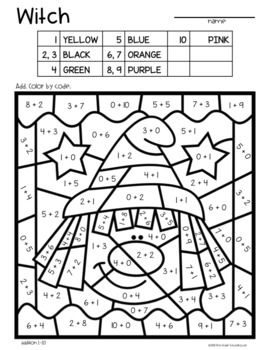 Halloween Color by Code Math Addition and Subtraction | TpT