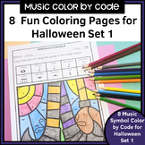 Halloween Color by Code Music Rhythm Worksheets