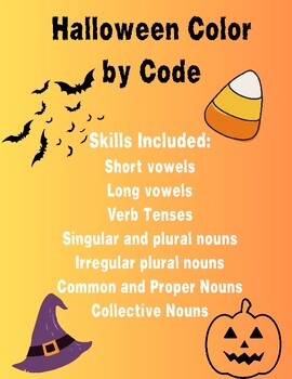 Preview of Halloween Color by Code - Phonics, Nouns, Verbs