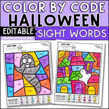 Preview of Halloween Color by Code Sight Word Practice Activities Editable
