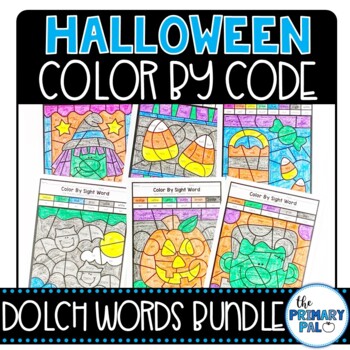 Preview of Halloween Color by Code Sight Words Bundle