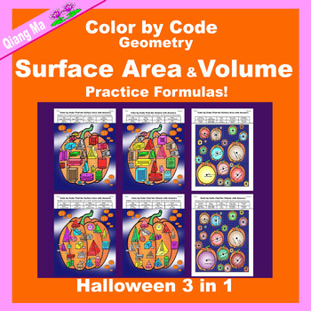 Preview of Halloween Color by Code: Surface Area and Volume: Practice Formulas 3 in 1