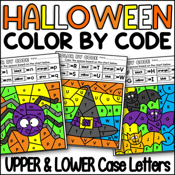 Preview of Halloween Color by Code Uppercase and Lowercase Letters Alphabet Activity Fun