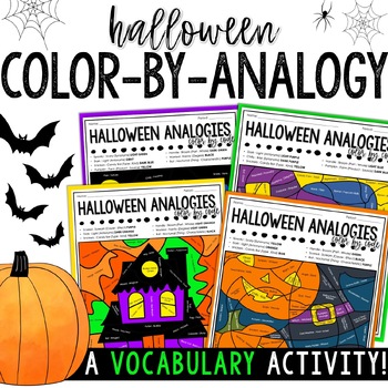 Preview of Halloween Color by Code Vocabulary Activities - Word Analogies for Middle School