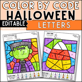 Preview of Halloween Color by Letter Recognition Color by Code Activities Editable