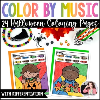 Preview of Halloween Color by Music Coloring Pages: Notes, Rests, Dynamics