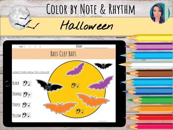 Preview of Halloween Color by Note & Rhythm | Printable Music Worksheets