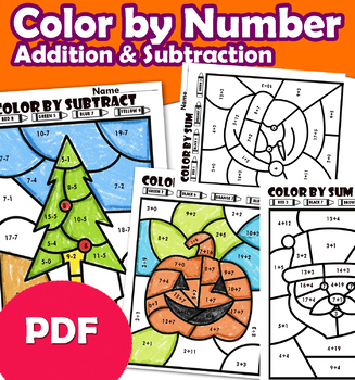 K-2nd Grade Halloween Color By Number - 1 And 2 Digit Addition And 