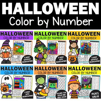 Preview of Halloween Color by Number 2 Digit Addition & Subtraction with without Regrouping