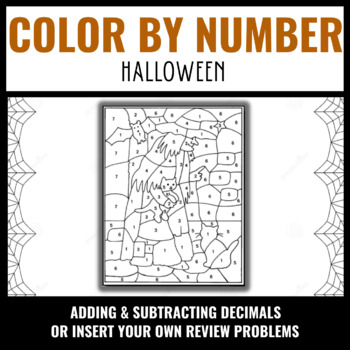 Preview of Halloween Color by Number - Adding/Subtracting Decimals OR Blank Template [FREE]