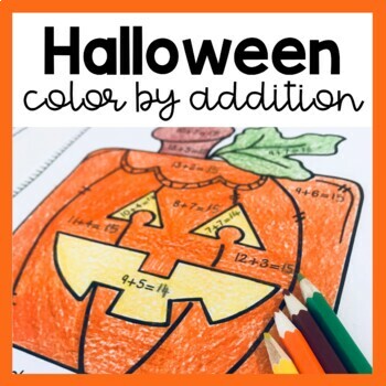 Preview of Halloween Color By Addition Worksheets - Color By Number Two Digit Addition
