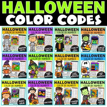 Preview of Halloween Color by Number Bundle - with Place Value, Time, Fractions, and More