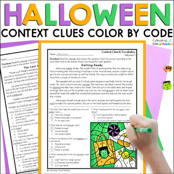 Preview of Halloween Color by Number Context Clues Activities - 3rd Grade Reading Passages