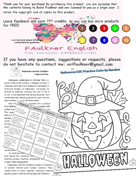 Preview of Halloween Color by Number FUN EOC prep informational text MCQ reading