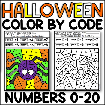 Preview of Halloween Color by Number Identification Numbers 0-20 Color by Code Activity