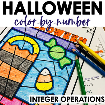 Preview of Halloween Color by Number Integer Operations Math 
