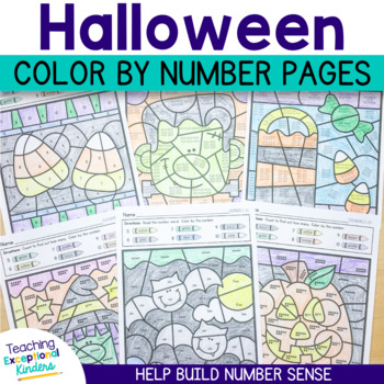 Preview of Halloween Color by Number Kindergarten Math Worksheets