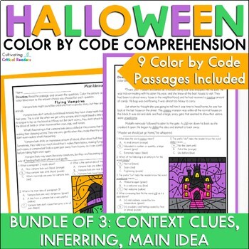 Preview of Halloween Color by Number Reading Comprehension Passages for 3rd Grade