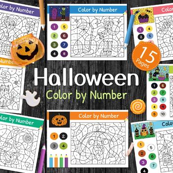 Halloween Color by Number Worksheets PDF, Halloween Coloring Book for Kids