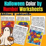 Halloween Color by Number Worksheets for kids, Addition & 
