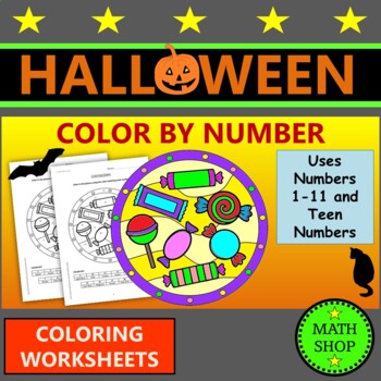 Preview of Halloween Color by Number and Color by Teen Number Coloring Pages Candy