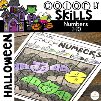 Preview of Halloween Color by Code Numbers 1-10 Activities