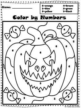 Halloween Color by Numbers Kindergarten AMERICAN SPELLING by Twice as ...