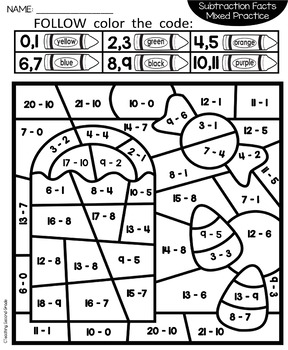 Halloween Color by Numbers Subtraction by Teaching Second Grade | TpT