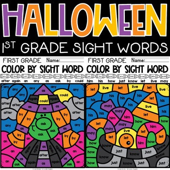 Preview of Halloween Color by Sight Word Practice Worksheets for 1st Grade All 41 Words!