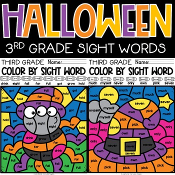 Preview of Halloween Color by Sight Word Practice Worksheets for 3rd Grade All 41 Words!