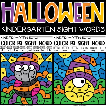 Preview of Halloween Color by Sight Word Practice Worksheets for Kindergarten All 52 Words!