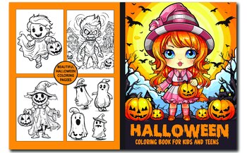Preview of Halloween Coloring Book For Kids & Teens Cute Horror & Spooky Illustrations