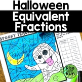 Halloween Coloring Math Worksheet for Equivalent Fractions