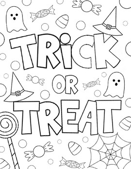 Halloween Coloring Page - Trick or Treat - Spooky - Activity Page