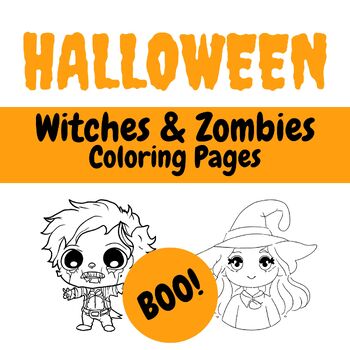 Preview of Halloween Coloring Pages - 6 Kid-Friendly Witch & Zombie Coloring Pages