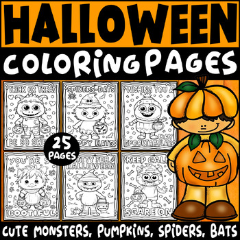 Preview of Halloween Coloring Pages | Cute Monsters, Pumpkins, Spiders, Bats, & More