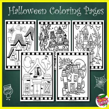 Halloween Coloring Pages | Haunted House Coloring Pages | TPT