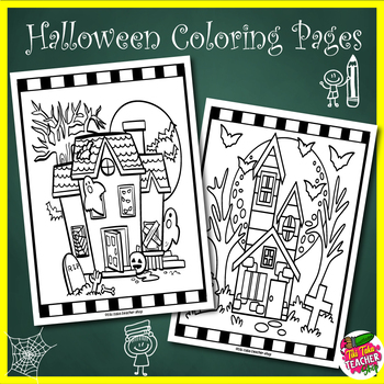 Halloween Coloring Pages | Haunted House Coloring Pages | TPT