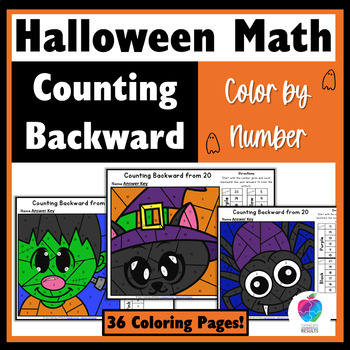 Preview of Halloween Coloring Pages Kindergarten and 1st Grade Math Counting Backward 