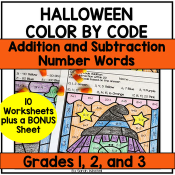 Preview of Halloween Coloring Pages Math Activities Addition and Subtraction Color by Code
