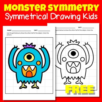 Preview of Halloween Coloring Pages | Monster Symmetry Drawing Volume 1 - FREE