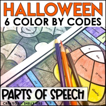 Preview of Halloween Coloring Pages Parts of Speech Color by Number