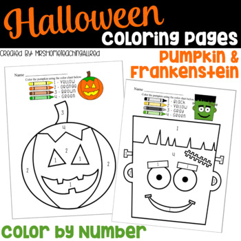 Preview of Halloween Coloring Pages / Pumpkin Color By Number / Frankenstein Activities