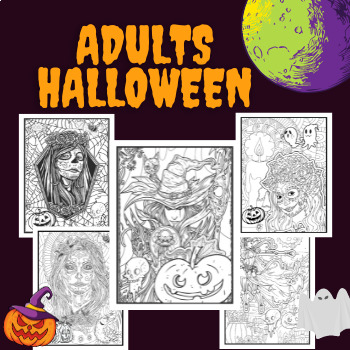 Halloween Coloring Pages for Adults by Qetsy | TPT