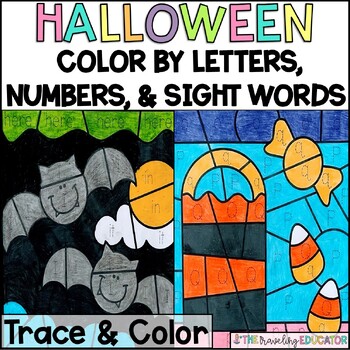 Preview of Halloween Coloring Sheets | Color by Numbers, Letters, and Sight Words