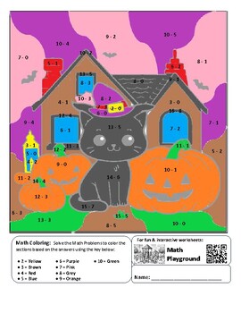 Preview of Halloween Coloring by Code Worksheet (Subtraction 0 to 10)