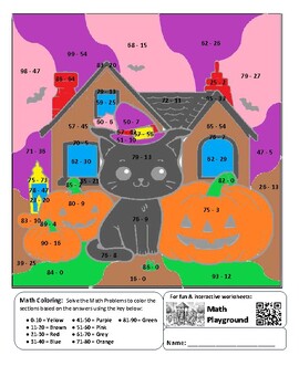 Preview of Halloween Coloring by Code Worksheet (Subtraction to 100)